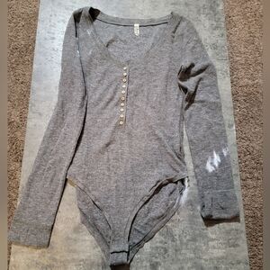Free People Gray Long Sleeve Bodysuit